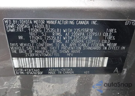 2013 Toyota Rav4 Limited из США, поврежденный, VIN 2T3DFREV7DW067155